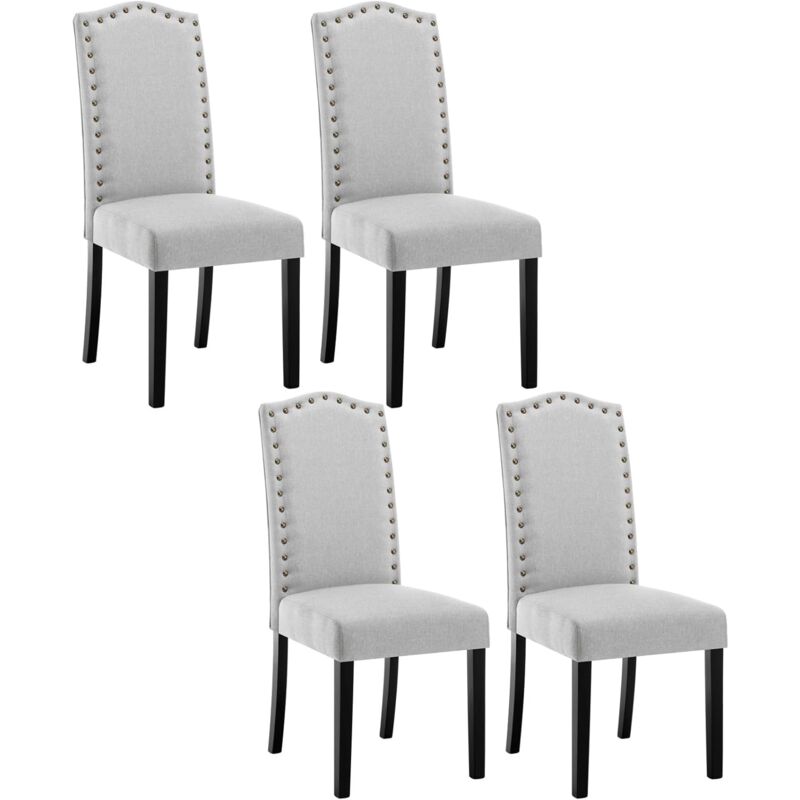 foto del prodotto 4 pezzi sedie per sala da pranzo con schienale alto. sedie da cucina con gambe in legno massello. sedie da soggiorno imbottite. decorazione con rivetti. in lino. grigio chairo - woltu