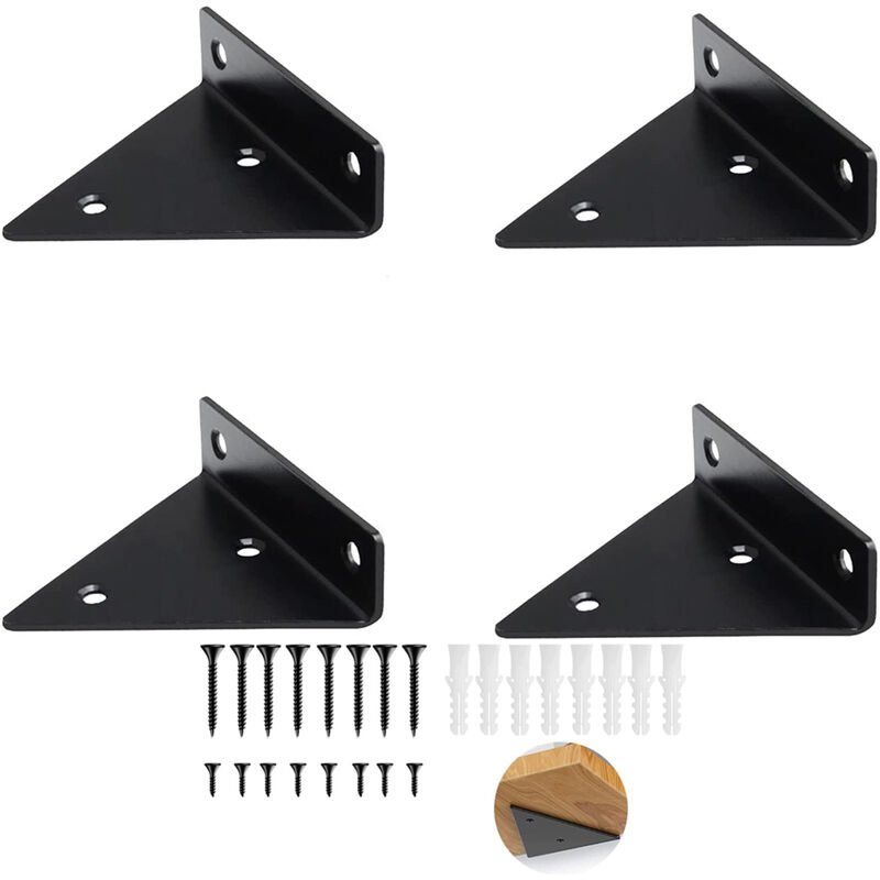 foto del prodotto 4 pezzi staffe per mensole galleggianti invisibile triangolare da muro per cucina libreria portata 20kg con viti nero
