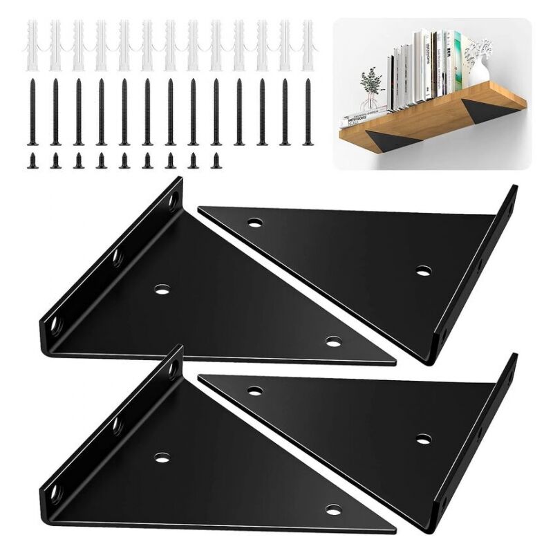 foto del prodotto 4 pezzi staffe per mensole galleggianti, staffe per mensole a muro triangolari invisibili, staffe per mensole a muro in metallo, 13x14cm