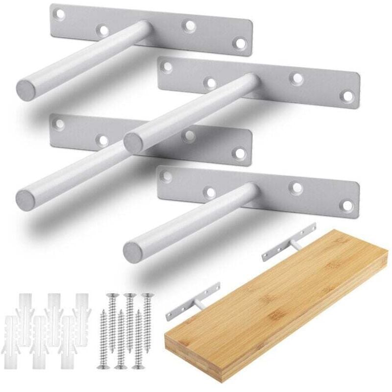 foto del prodotto 4 pezzi supporto per mensola invisibile, supporto per mensola in ferro, staffa per mensola a muro resistente, bianco