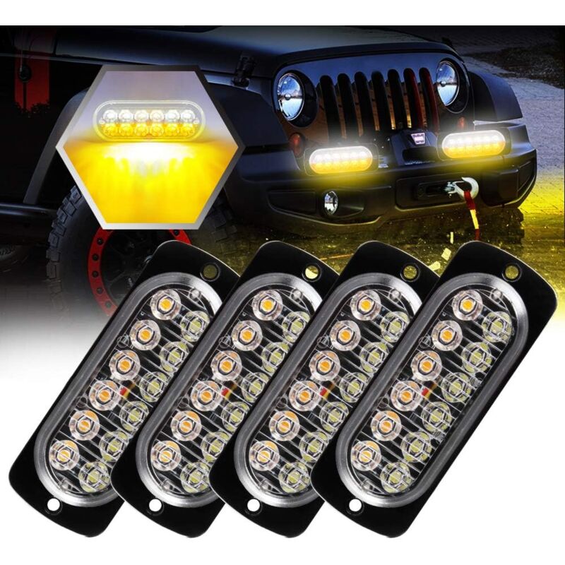 foto del prodotto 4 pezzi ultra slim 4x12led luci stroboscopiche avvertimento luci di emergenza barra luminosa lampada per auto lampada flash automatica universale per
