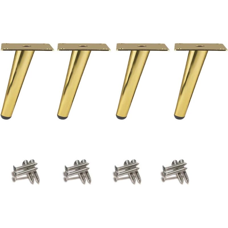 foto del prodotto 4 pieces oblique table legs metal cabinet legs, cone furniture legs, 201 stainless steel, golden, 10cm height, non slip silent base for sofas, tables