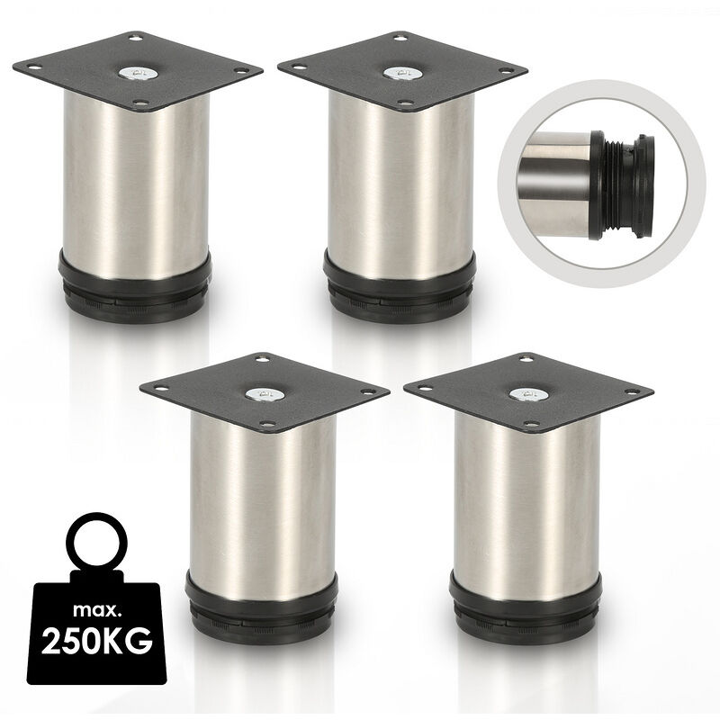 foto del prodotto 4 piedini per mobili piedini per mobili in acciaio inox diametro 40 mm altezza 100 mm nero regolabile in altezza randaco