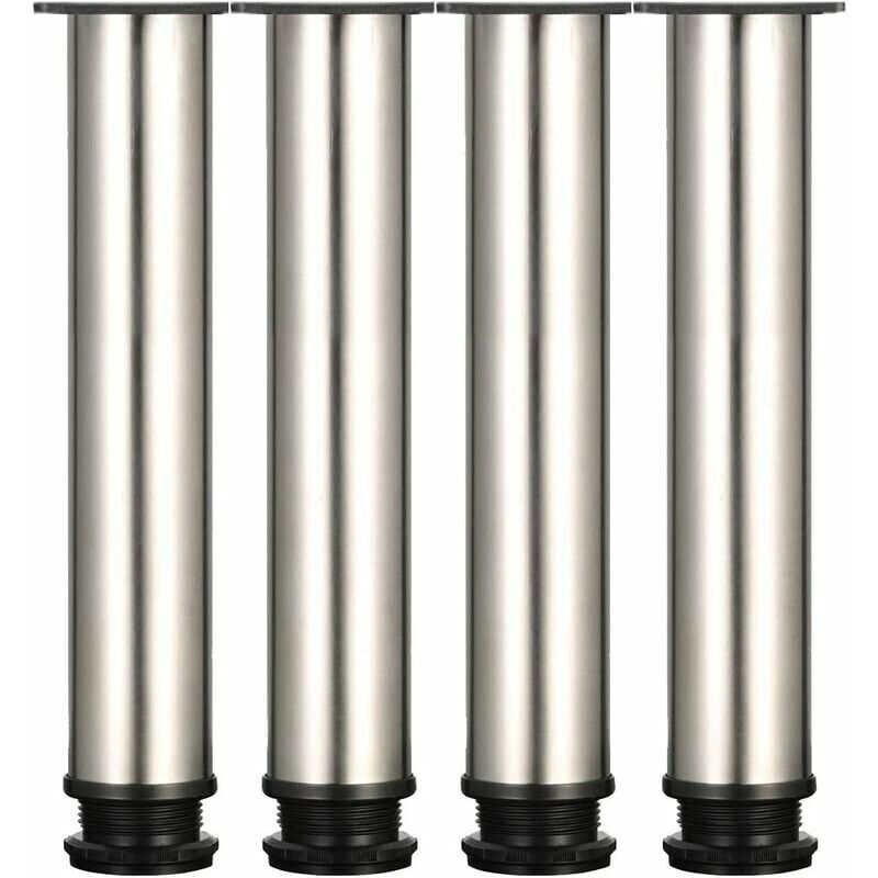 foto del prodotto 4 piedini per mobili regolabili in acciaio inossidabile spazzolato altezza 300 mm, altezza regolabile 0 15 mm