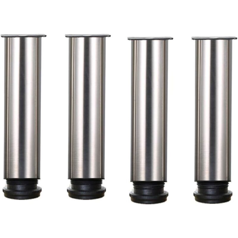foto del prodotto 4 piedini regolabili, altezza 200 mm, gambe spesse per mobili, gambe per tavoli, gambe per mobili, acciaio inox spazzolato, altezza regolabile 0 15