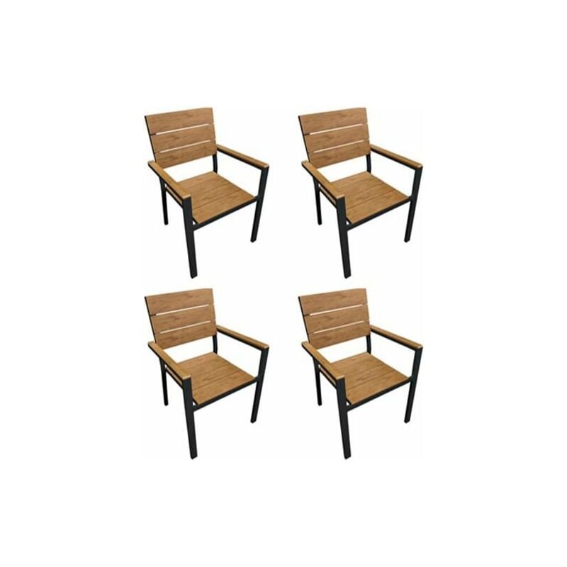 foto del prodotto 4 pz sedia poltrona teak in alluminio effetto legno da esterno giardino 38610 4