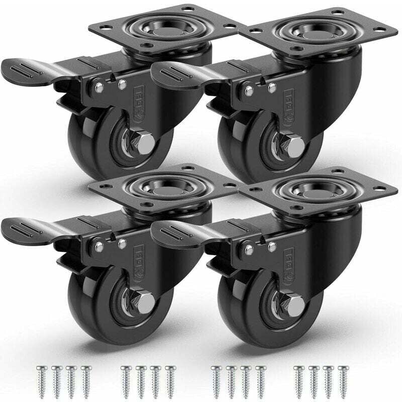 foto del prodotto 4 rotelle girevoli per mobili con freno viti 50 mm fino a 200 kg nessun segno sul pavimento rotelle resistenti ruota in gomma per carrello