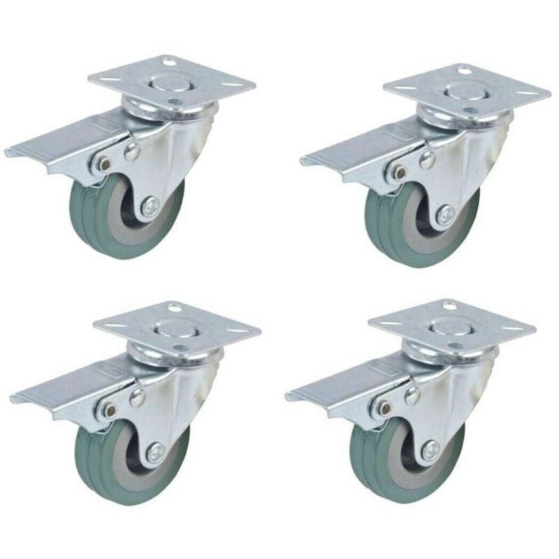 foto del prodotto 4 ruota gomma ricambio rotella carrello mobili staffa girevole con freno 75x21 trade shop traesio