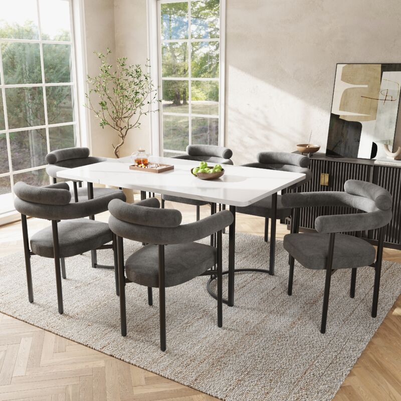 foto del prodotto 4 sedie da pranzo, sedie da pranzo moderne e semplici in velluto grigio scuro, comodi sedili ad anello, adatte per sala da pranzo, soggiorno e