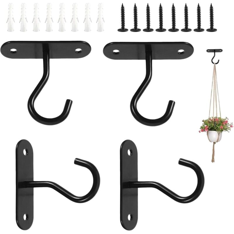 foto del prodotto 4 set di ganci da parete per piante, ganci da parete per piante, ganci neri con viti e tasselli, per appendere piante, lampade, mangiatoie per
