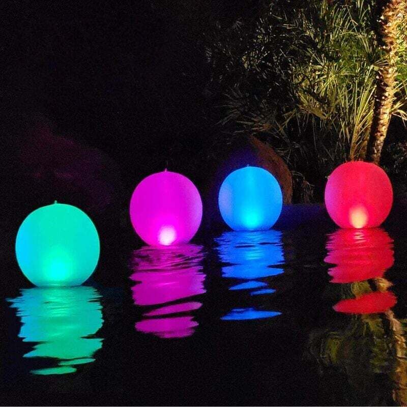 foto del prodotto 4 sfere luminose solari da 35 cm per piscina, globo solare a led impermeabile ip68, luce notturna a led che cambia colore per esterni, decorazioni