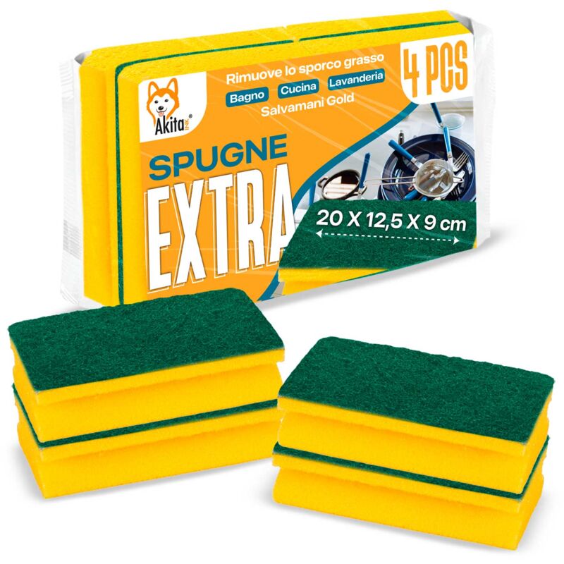 foto del prodotto 4 spugne xxl antibatteriche per bagno e cucina 20x12,5x9 cm akitaink