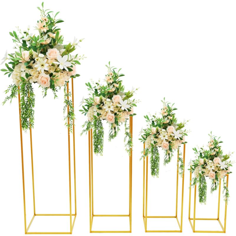foto del prodotto 4 supporti per fiori di nozze in oro, design geometrico, vaso di fiori, rettangolari, per feste di nozze, decorazione per la casa, feste, 40 cm, 60