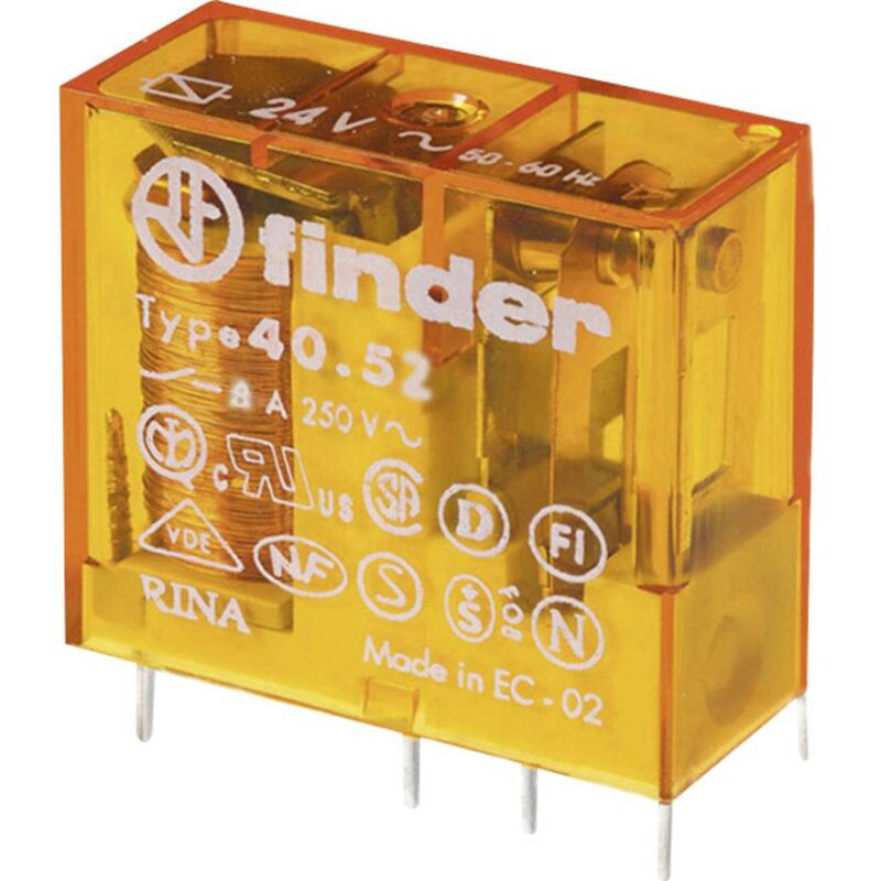 foto del prodotto 40.52.8.024.0000 rel per pcb 24 v ac 8 a 2 scambi 1 pz. finder