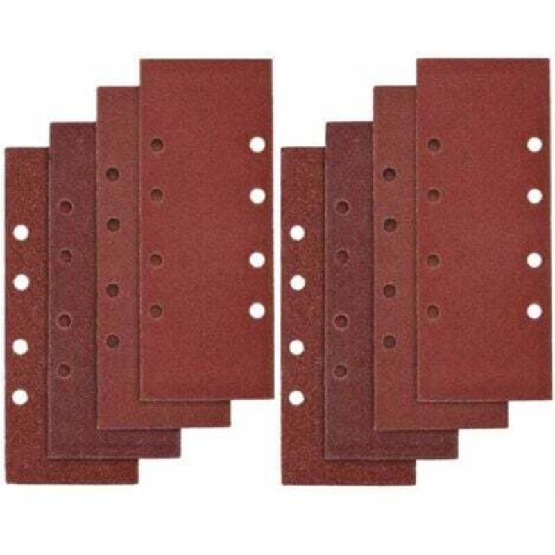 foto del prodotto 40 fogli abrasivi, 93 x 185 mm, per levigatrice orbitale, 8 fori, grana assortita p40, p60, p80, p100 lablanc