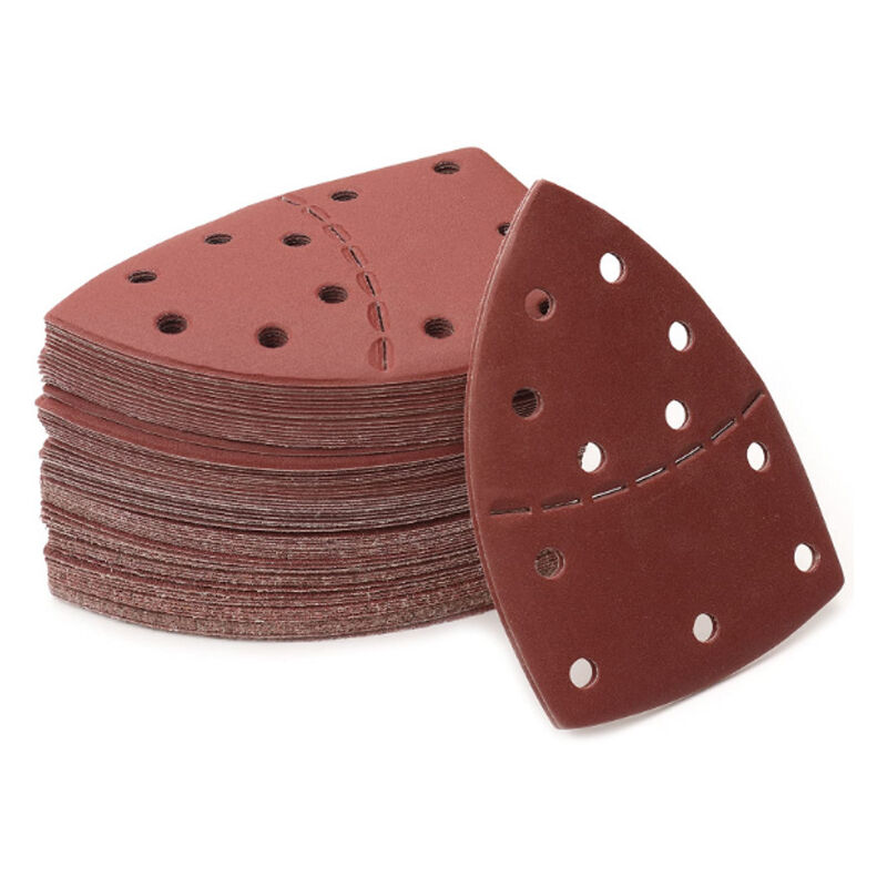 foto del prodotto 40 pezzi 11 fori piegati abrasivi triangolari gancio e anello carta vetrata ossido di alluminio mouse per levigatura e lucidatura per levigatrice a
