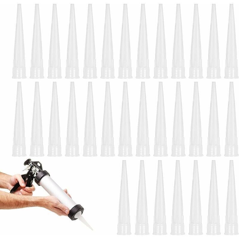 foto del prodotto 40 pezzi di punte per ugelli per pistola in silicone, cartucce di ugelli in silicone, ugelli di ricambio per sigillante adesivo in silicone con