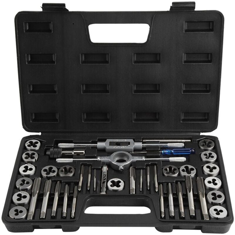 foto del prodotto 40 pezzi m3 m12 set di maschi e filiere metrici con calibro per filettatura manuale per impieghi gravosi e chiavi