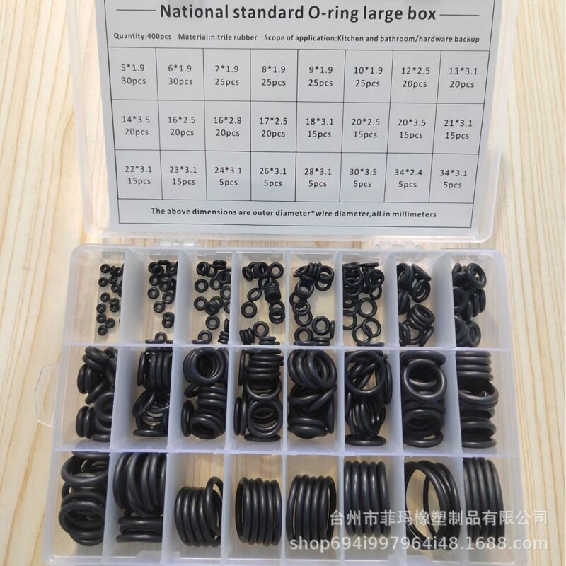 foto del prodotto 400 pezzi di o ring, guarnizioni in gomma da 24 misure, kit di guarnizioni elettriche, kit di assortimento di o ring per guarnizioni di tubi isolati