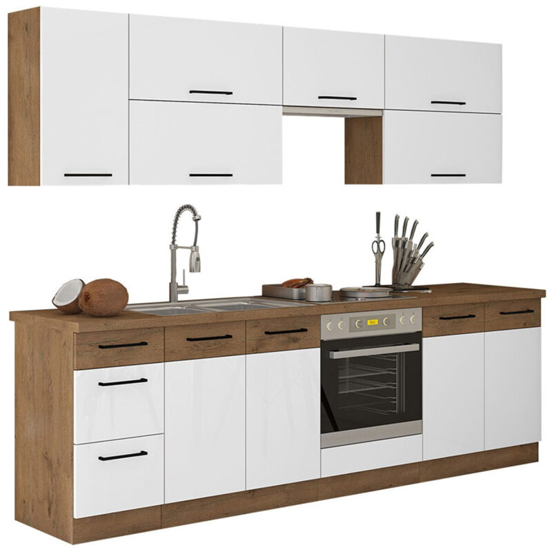foto del prodotto set da cucina modulare wood white 138 , 260x52cm, senza, pannello di fibra a media densit , truciolare laminato, led con
