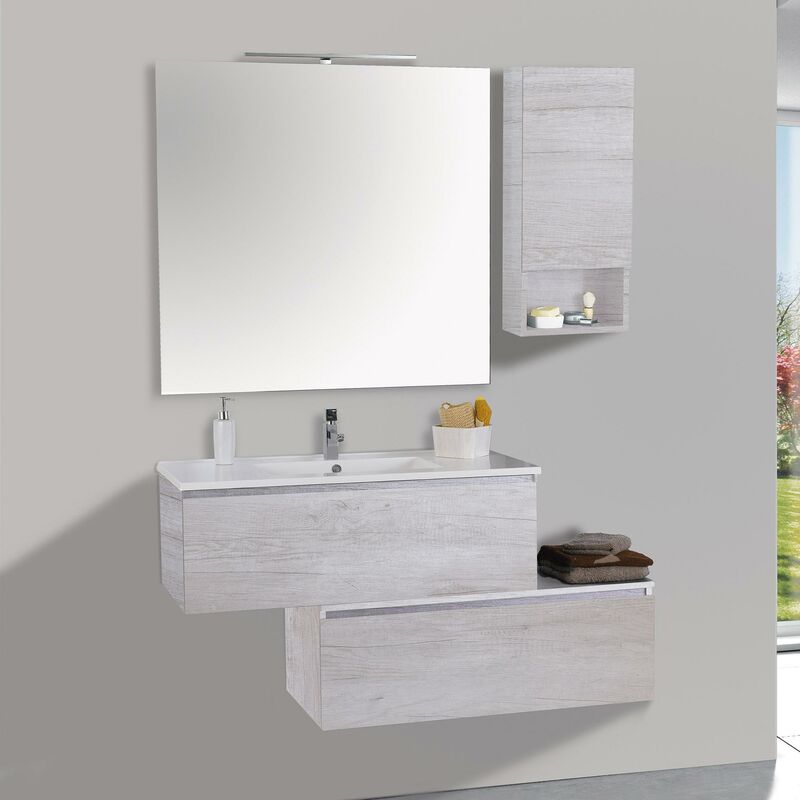 foto del prodotto mobile da bagno sospeso 100cm pensile p18cm mazzoni boston 15 bianco frassinato