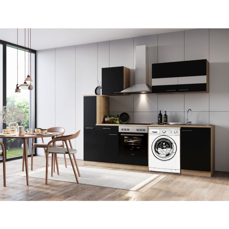 foto del prodotto cucina mobile per lavatrice da incasso rovere nero merle 250 cm respekta