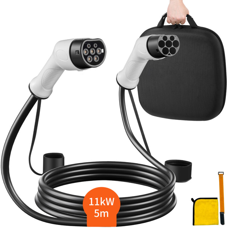 foto del prodotto mophorn cavo di ricarica ev da tipo 2 a tipo 2, 16amp, 11kw 5m caricabatteria trifase per veicoli elettrici, impermeabile ip66 con borsa per il