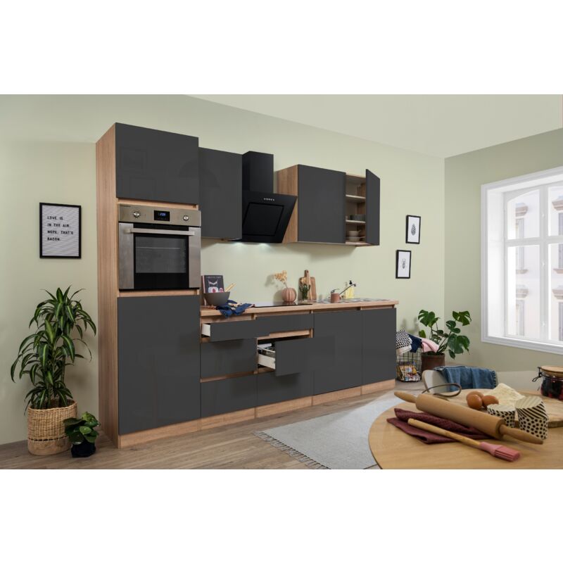 foto del prodotto cucina blocco cucina blocco cucina senza maniglie rovere grigio lorena 280 cm respecta