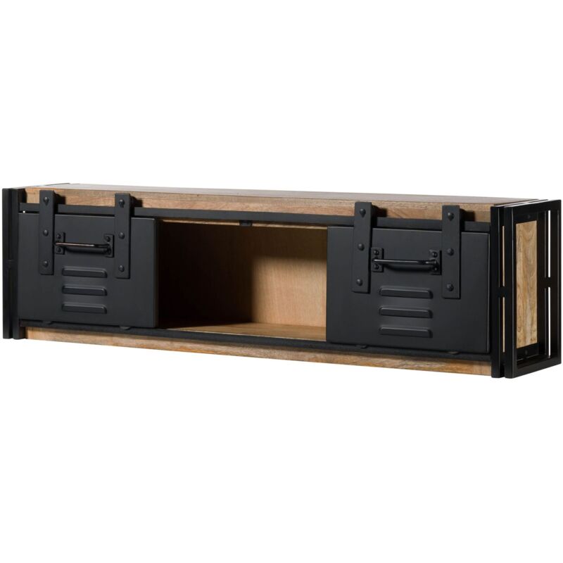 foto del prodotto mensola in legno di mango 130x25x35 laccato chiaro naturale ferro nero blackburn 559