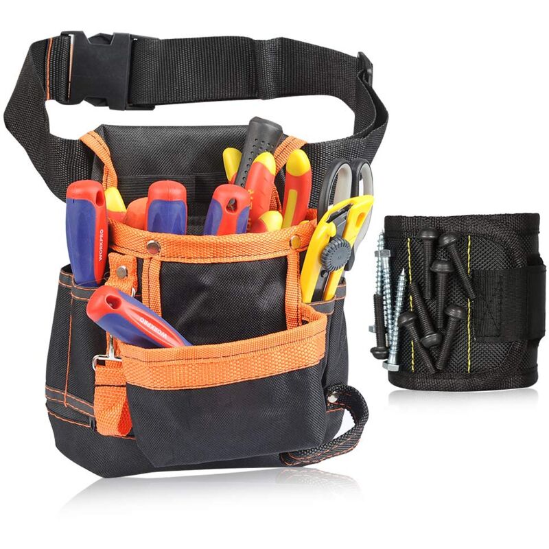 foto del prodotto dk cintura porta attrezzi, braccialetto magnetico, oxford impermeabile 600d, organizer multifunzione con cintura regolabile, borsa da elettricista