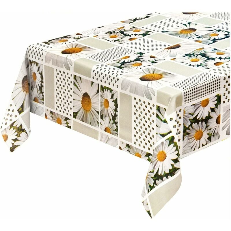foto del prodotto tovaglia antimacchia cucina moderna tela cerata felpata proteggi copri tavolo margherite 140x140 cm