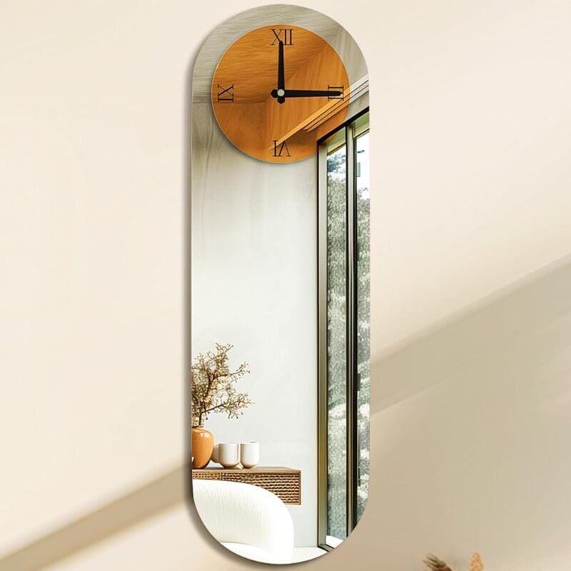 foto del prodotto 100x32cm orologio a specchio vetro moderno da parete cucina silenzioso decorazione a muro soggiorno design particolare numeri romani