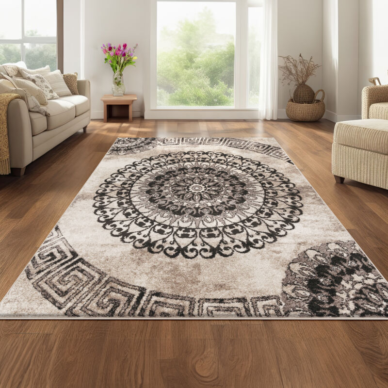 foto del prodotto paco home tappeto classico lavorato cerchio ornamenti marrone beige nero screziato 160x230 cm