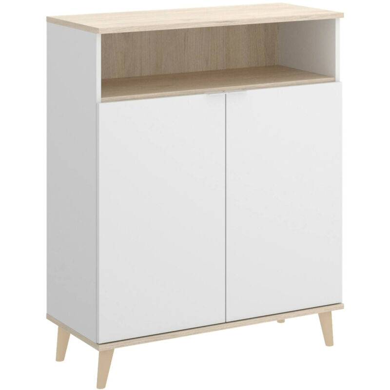 foto del prodotto credenza altai, buffet dispensa da soggiorno, madia da salotto moderna a 2 ante, 80x40h102 cm, bianco e rovere dmora