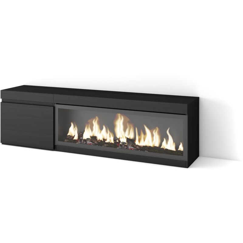 foto del prodotto mobile tv soggiorno, ampio spazio a disposizione, 160, per tv fino a 65 , camino elettrico xxl, stile moderno, nero skraut home