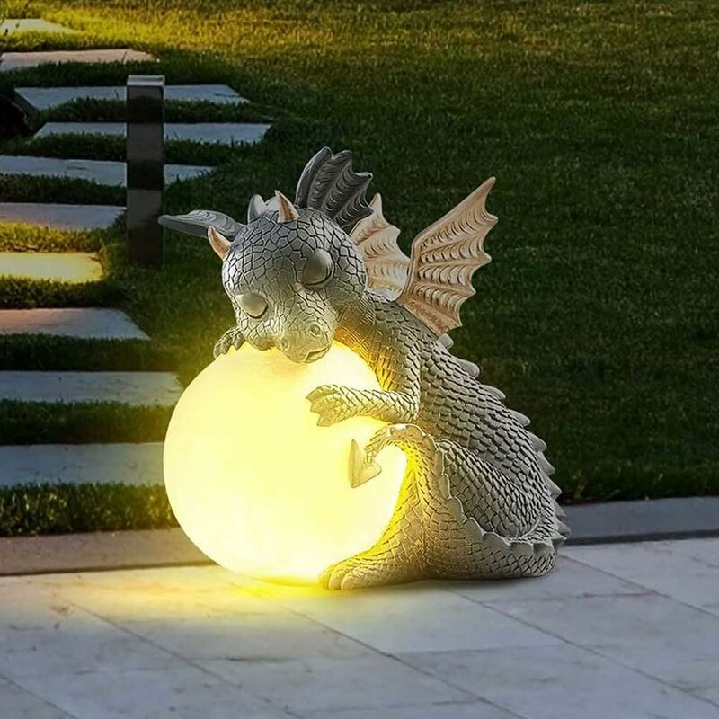 foto del prodotto fortuneville luci della statua del giardino del drago in meditazione, decorazione del giardino del drago del bambino addormentato, decorazione del
