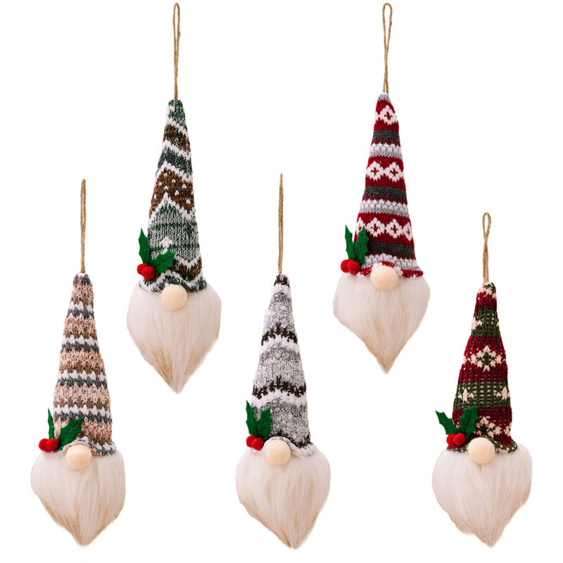 foto del prodotto dk confezione da 5 ornamenti luminosi da elfo gnomo natalizi fatti a mano, ornamento da appendere per bambola di peluche, ciondolo gnomo natalizio