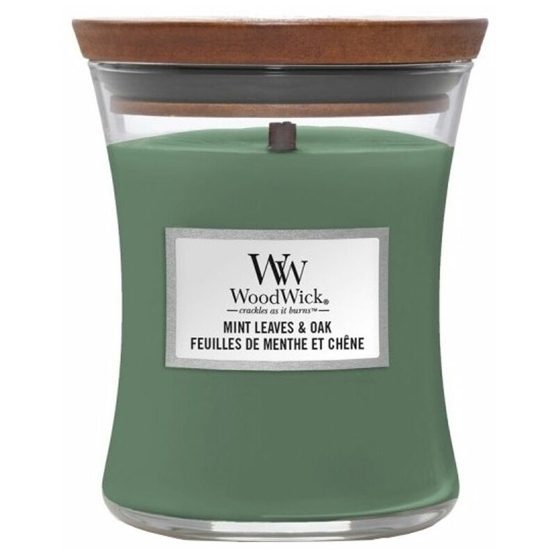 foto del prodotto woodwick candela clessidra media medium jar mint leaves oak