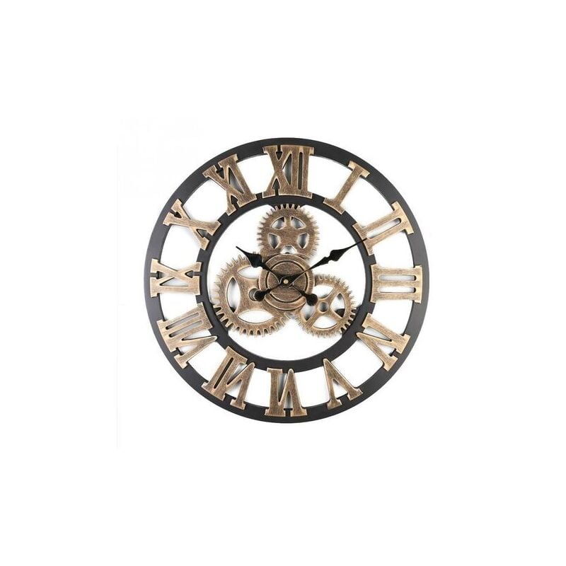 foto del prodotto dk orologio da parete gigante con ingranaggi mobili 30 cm orologio da parete steampunk in legno industriale nero con numeri romani vintage per