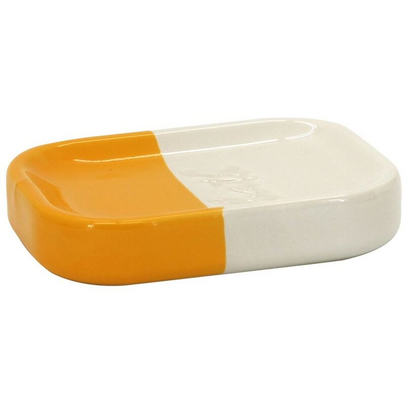 foto del prodotto portasapone in ceramica giallo bianco serie bath