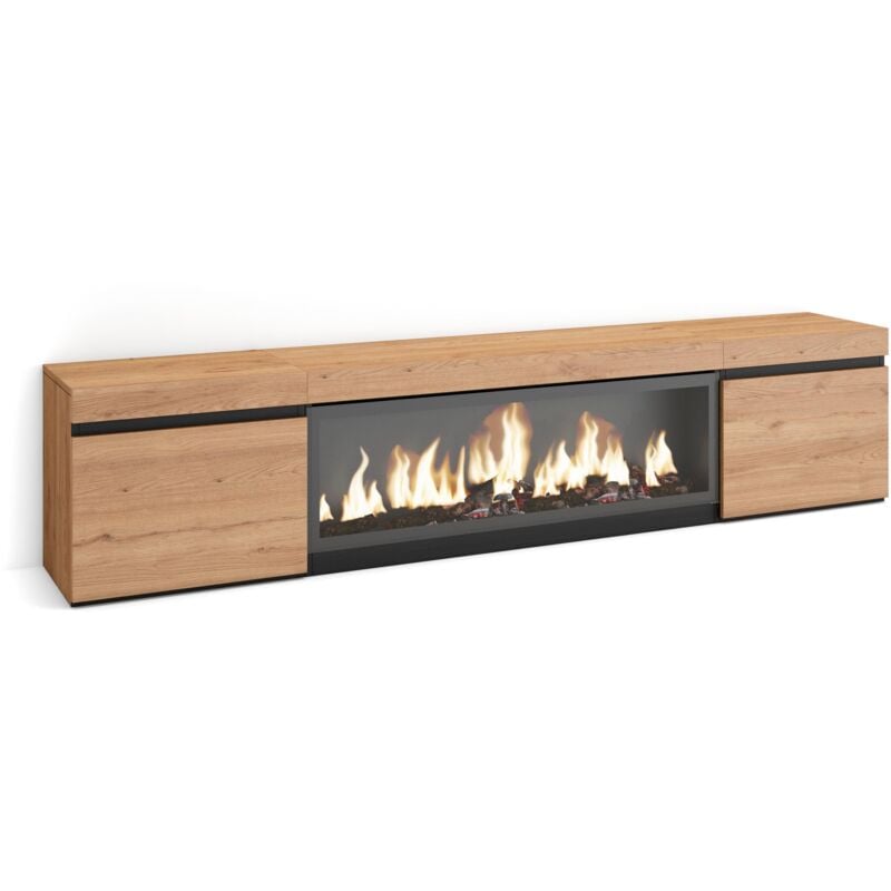 foto del prodotto mobile tv soggiorno, ampio spazio a disposizione, 210, per tv fino a 80 , camino elettrico xxl, stile moderno, rovere skraut home