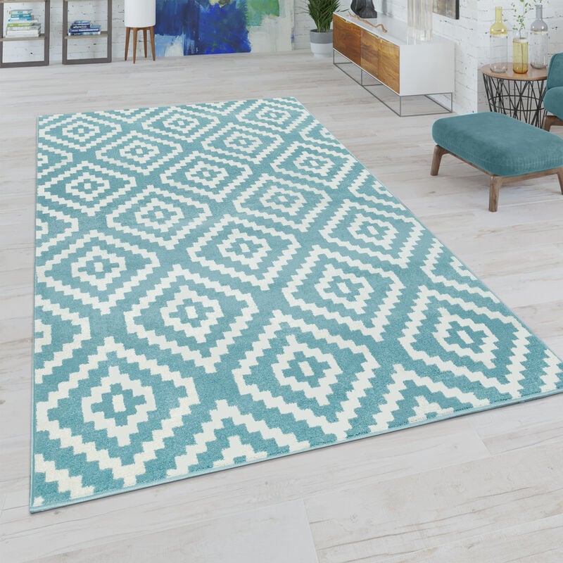 foto del prodotto paco home tappeto da soggiorno con motivo a rombi in colori pastello, look moderno etnico boho 120x170 cm, blu
