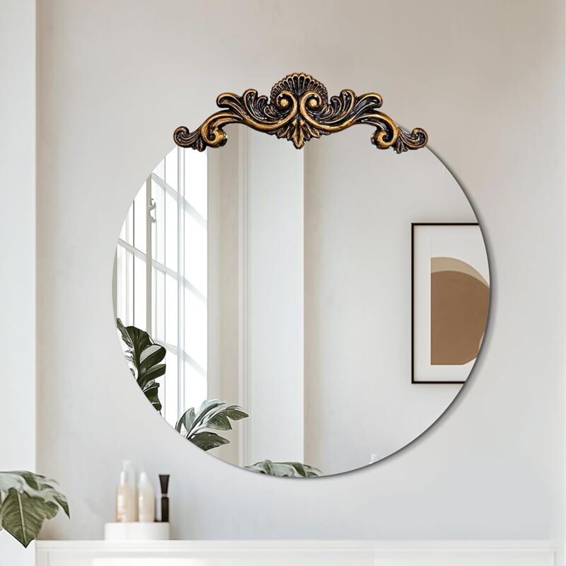 foto del prodotto 60cm specchio decorativo da ingresso bagno rotondo vintage barocco 3d motivi rilievo decorazione per casa