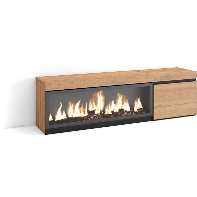 foto del prodotto mobile tv soggiorno, ampio spazio a disposizione, 160, per tv fino a 65 , camino elettrico xxl, stile moderno, rovere skraut home