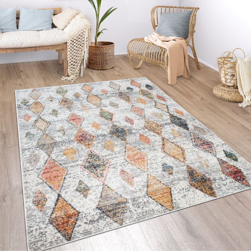 foto del prodotto paco home tappeto soggiorno boho etnico marocchino moderno pelo corto con struttura beige 80x150 cm, grigio
