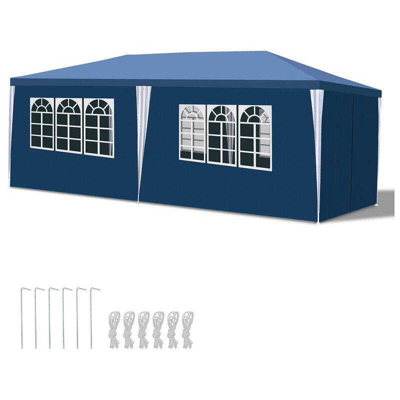 foto del prodotto tenda pergolato da giardino con pannelli laterali rimovibili grandi finestre tenda per feste tendone da campeggio blu 3x6m hengda