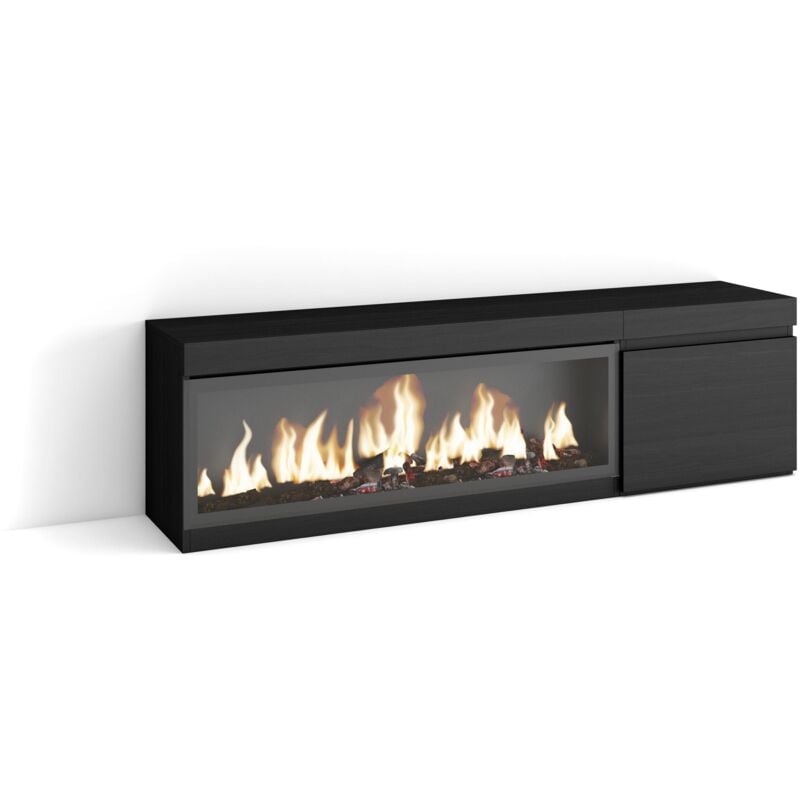 foto del prodotto mobile tv soggiorno, ampio spazio a disposizione, 160, per tv fino a 65 , camino elettrico xxl, stile moderno, nero skraut home