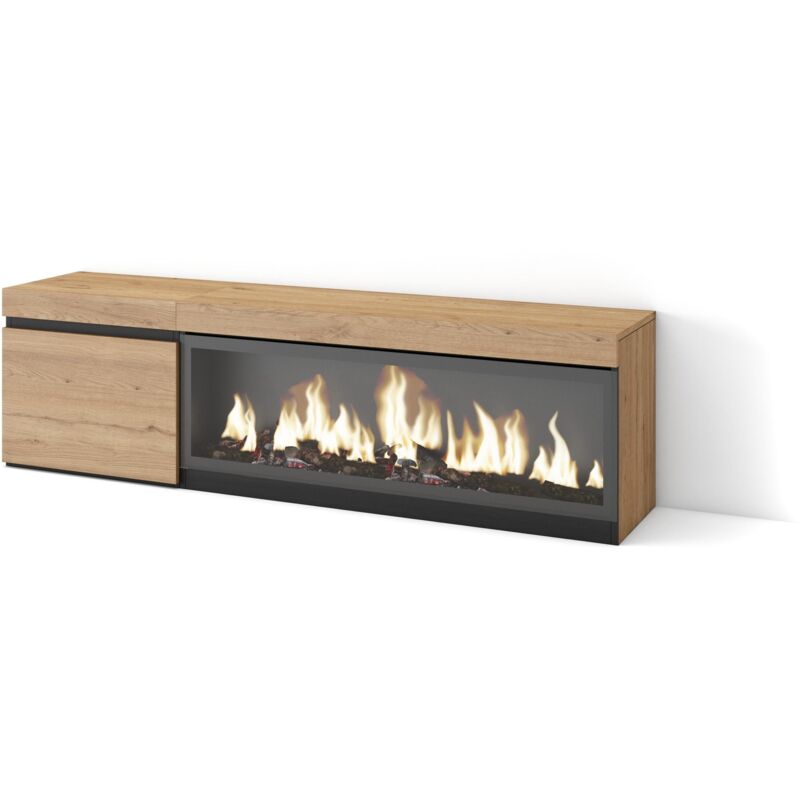 foto del prodotto mobile tv soggiorno, ampio spazio a disposizione, 160, per tv fino a 65 , camino elettrico xxl, stile moderno, rovere skraut home