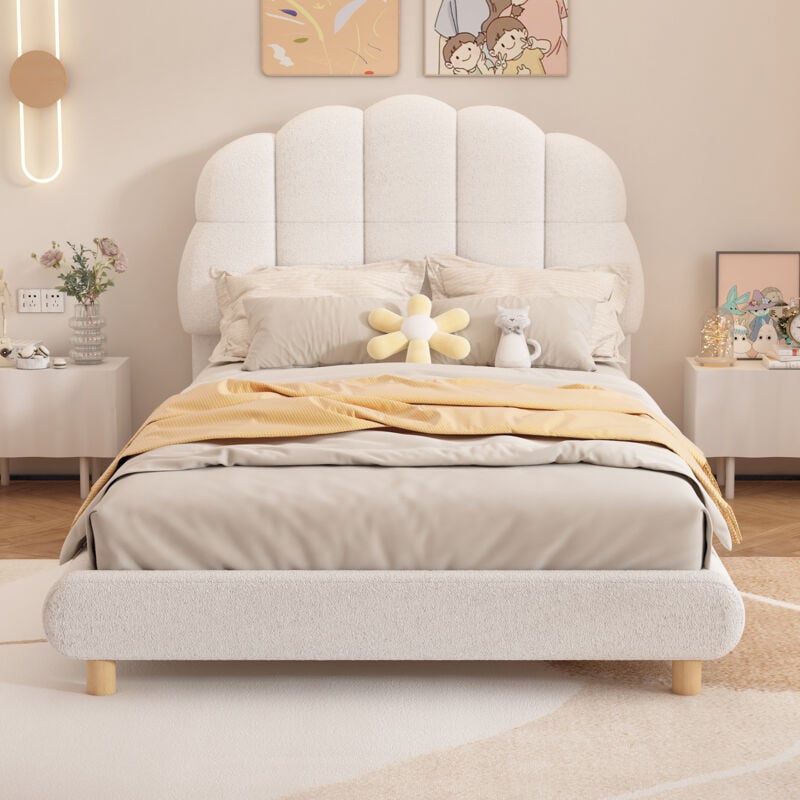 foto del prodotto letto piano 90200 cm, lettino per bambini, peluche, bella testiera, bianco