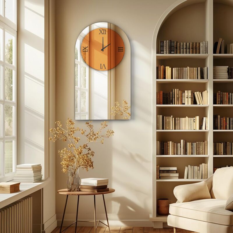 foto del prodotto luvodi orologio a specchio vetro da parete moderno silenzioso decorazione a muro cucina soggiorno design numeri romani 90x50cm
